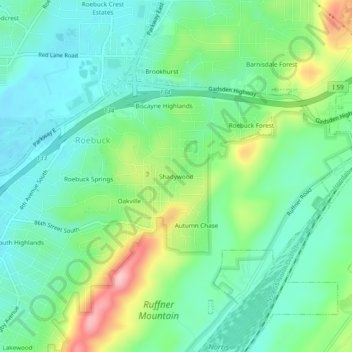 Shadywood topographic map, elevation, terrain