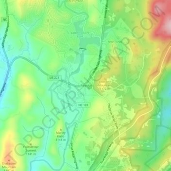 Pineola topographic map, elevation, terrain