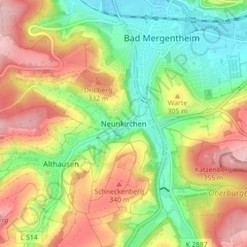 Neunkirchen topographic map, elevation, terrain