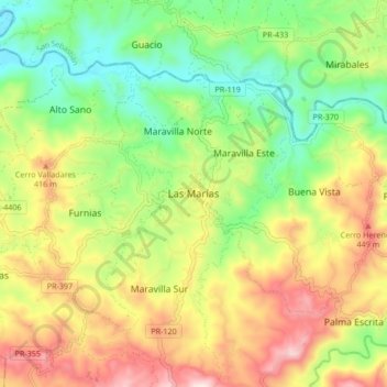 Las Marías topographic map, elevation, terrain