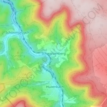 Schwarzenberg topographic map, elevation, terrain