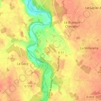 Sylvains-les-Moulins topographic map, elevation, terrain