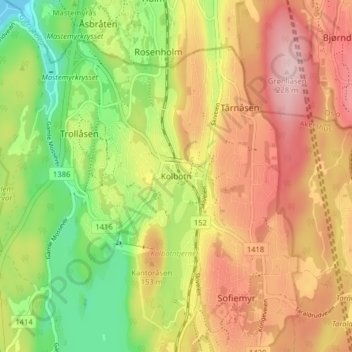 Kolbotn topographic map, elevation, terrain