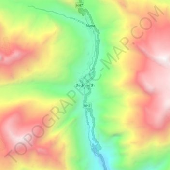 Badrinath topographic map, elevation, terrain