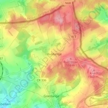 Huldange topographic map, elevation, terrain