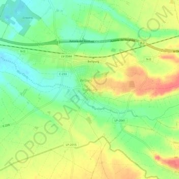 Bellpuig topographic map, elevation, terrain
