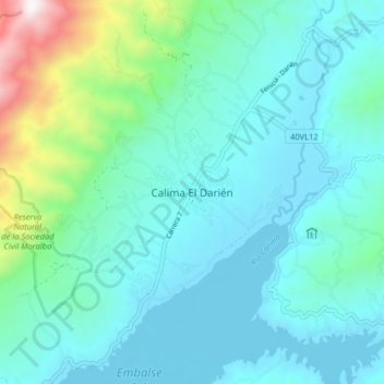 Calima El Darién topographic map, elevation, terrain