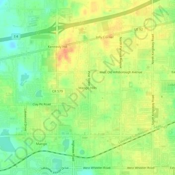 Mango Hills topographic map, elevation, terrain