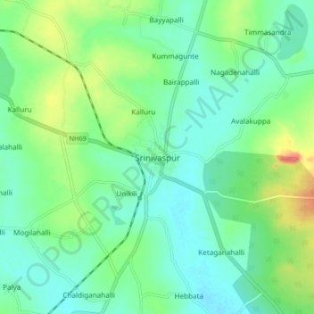 Srinivaspur topographic map, elevation, terrain
