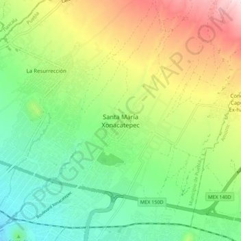 Santa María Xonacatepec topographic map, elevation, terrain