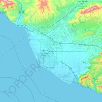 Oxnard topographic map, elevation, terrain