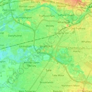 Stretford topographic map, elevation, terrain