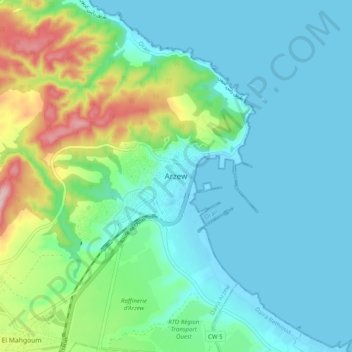 Arzew topographic map, elevation, terrain
