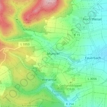Münster topographic map, elevation, terrain