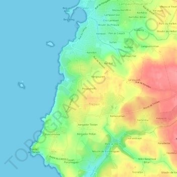 Penandreff topographic map, elevation, terrain