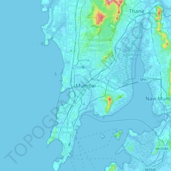 Mumbai topographic map, elevation, terrain