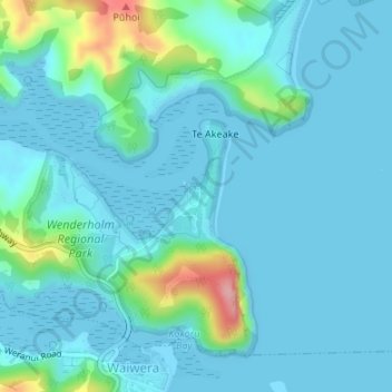 Wenderholm Regional Park topographic map, elevation, terrain