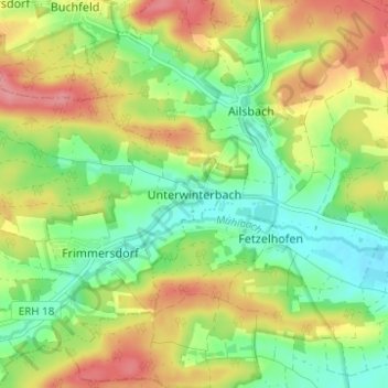 Unterwinterbach topographic map, elevation, terrain
