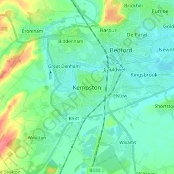 Kempston topographic map, elevation, terrain