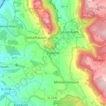 Dietzhof topographic map, elevation, terrain