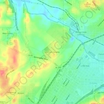 Sherman Heights topographic map, elevation, terrain