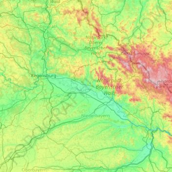 Straubing-Bogen topographic map, elevation, terrain