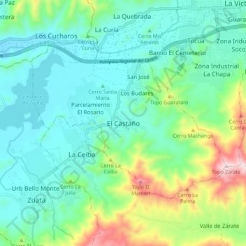 El Castaño topographic map, elevation, terrain