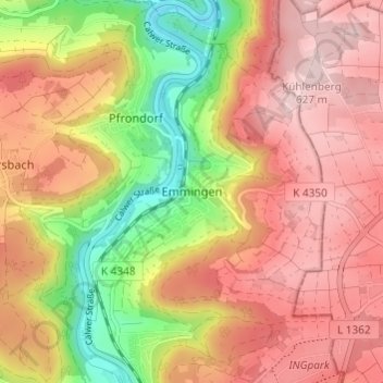 Emmingen topographic map, elevation, terrain