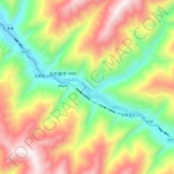 马尔康镇 topographic map, elevation, terrain
