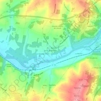 Terres de Beaulieu topographic map, elevation, terrain