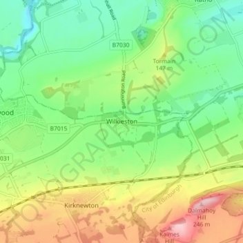 Wilkieston topographic map, elevation, terrain