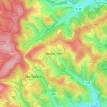 Meiswinkel topographic map, elevation, terrain