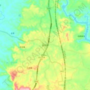 龙河镇 topographic map, elevation, terrain