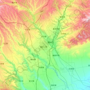 铜川市 topographic map, elevation, terrain