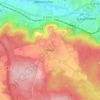 Hülen topographic map, elevation, terrain