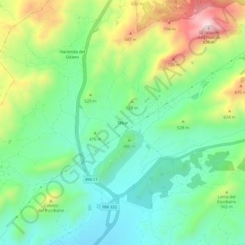 Tébar topographic map, elevation, terrain