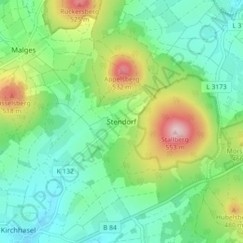 Stendorf topographic map, elevation, terrain