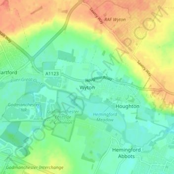 Wyton topographic map, elevation, terrain
