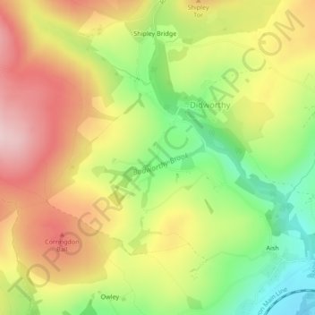 Higher Badworthy topographic map, elevation, terrain
