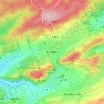 Hellefeld topographic map, elevation, terrain