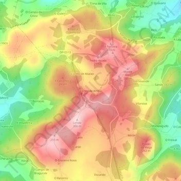Corteo de Arriba topographic map, elevation, terrain