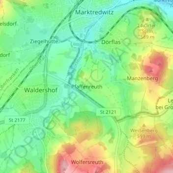 Pfaffenreuth topographic map, elevation, terrain