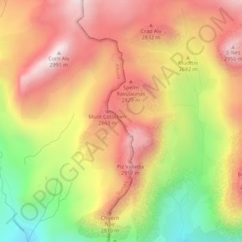 Fuorcla Cotschna topographic map, elevation, terrain