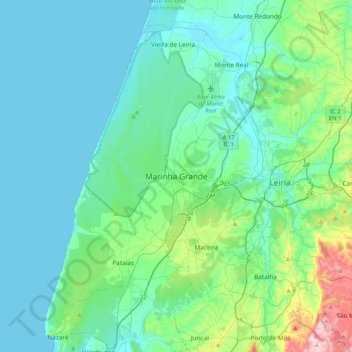 Marinha Grande topographic map, elevation, terrain