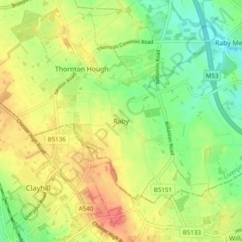 Raby topographic map, elevation, terrain