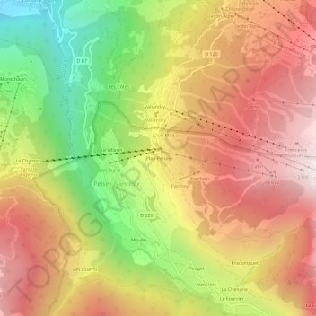 Plan Peisey topographic map, elevation, terrain