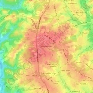 Berea Heights topographic map, elevation, terrain