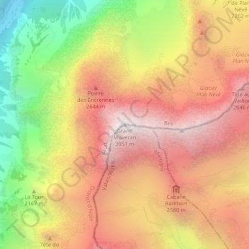 Grand Muveran topographic map, elevation, terrain