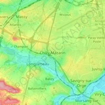 Chilly-Mazarin topographic map, elevation, terrain
