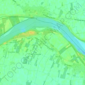 Borgofranco sul Po topographic map, elevation, terrain